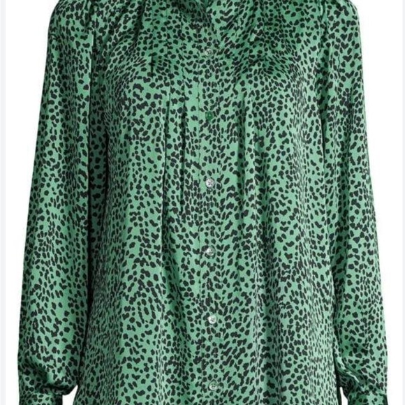 Equipment Femme Perce Green Leopard Button Down Blouse Mob wife M 1634 - Picture 4 of 6